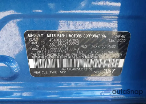 2021 Mitsubishi Outlander Sport 2.0 Be 2Wd/2.0 Es 2Wd/2.0 Le 2Wd/2.0 S 2Wd из США, поврежденный, VIN JA4APUAU7MU012132